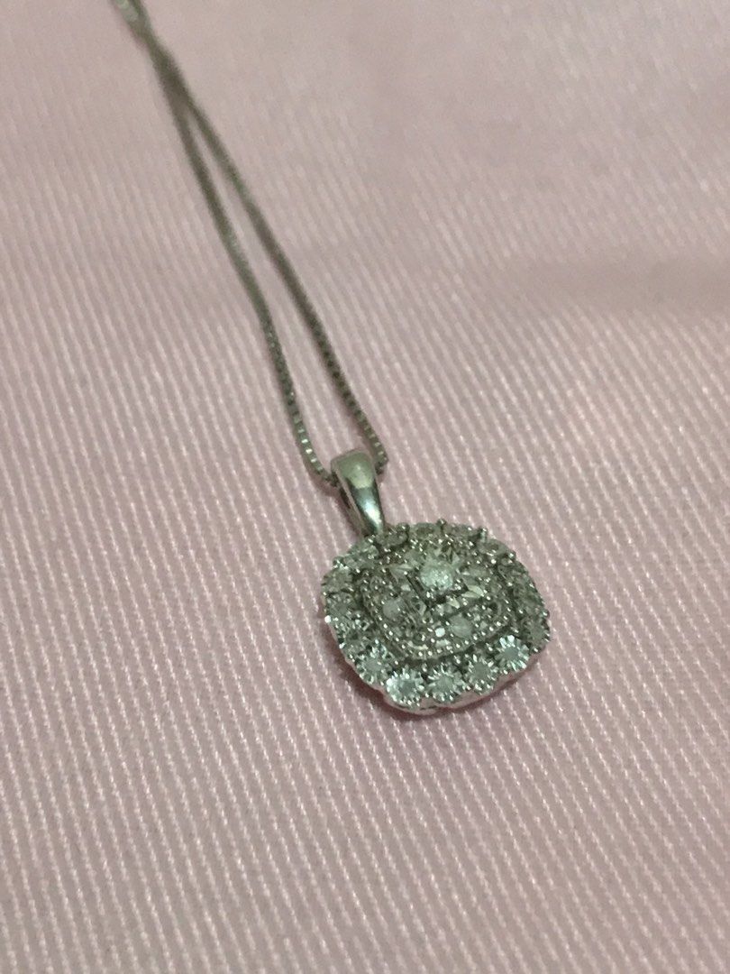 Cushion Diamond Pendant Silver Necklace (Category: Necklaces) located in Pasig City. Submitted by midnightsun08 (Listing ID 1460893447, Image 1). Description: Kept Unused Cushion Diamond Pendant Silver Necklace 17/0.10 CTW (Carat Total Weight) I3/IJ clarity Silver Bought in Las Vegas, US I believe Made in India *Not sure if Diamonds are lab grown or not But when tested, it did pass..