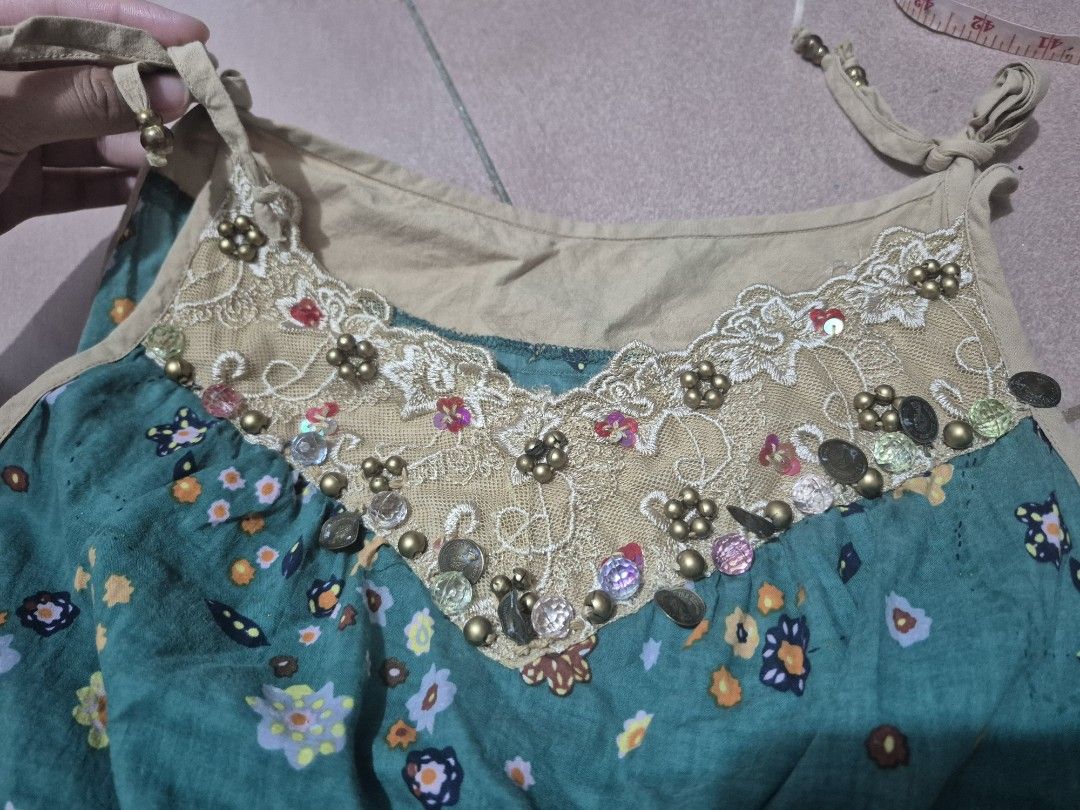 Fairy Forest Strap layered dress (Category: Dresses) located in Calamba. Submitted by bb.lace (Listing ID 1460902850, Image 3). Description: flaw; some missing appliques but no damage on the fabric itself, 2nd may kupas sa laylayan :'( can lower price pa po basta wag lowball.