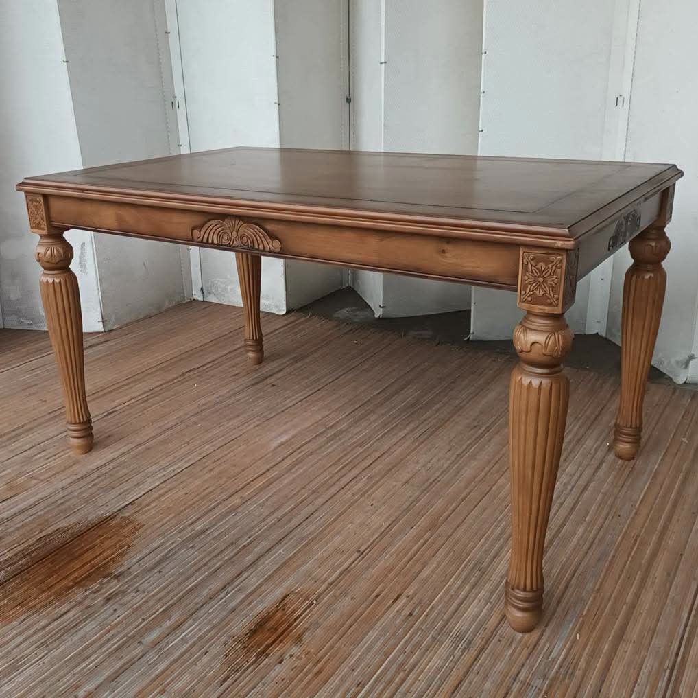 Dining Table (Category: Tables & Sets) located in Meycauayan. Submitted by marygracecasimiro (Listing ID 1460757641, Image 1). Description: Elegant Solid Wood Dining Table Classic 6-Seater / Intricate Carvings L52.5 x W33.5 x H29.5 Price: 11,500♥️.