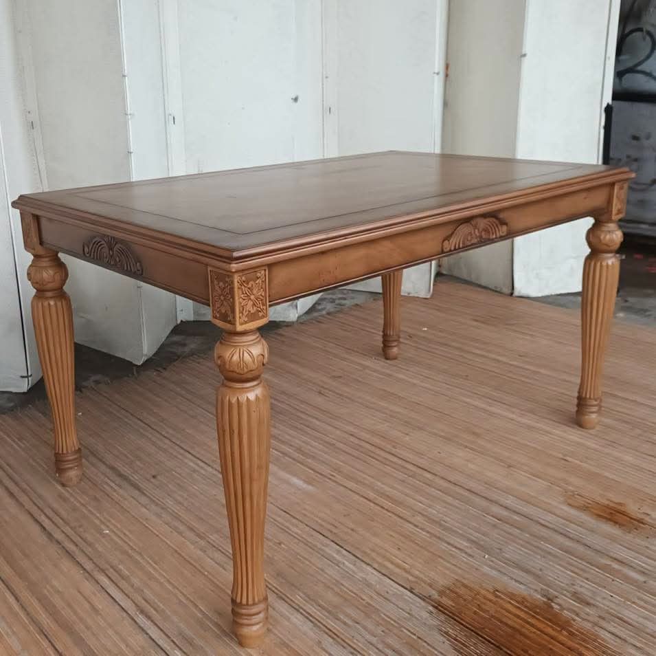 Dining Table (Category: Tables & Sets) located in Meycauayan. Submitted by marygracecasimiro (Listing ID 1460757641, Image 3). Description: Elegant Solid Wood Dining Table Classic 6-Seater / Intricate Carvings L52.5 x W33.5 x H29.5 Price: 11,500♥️.
