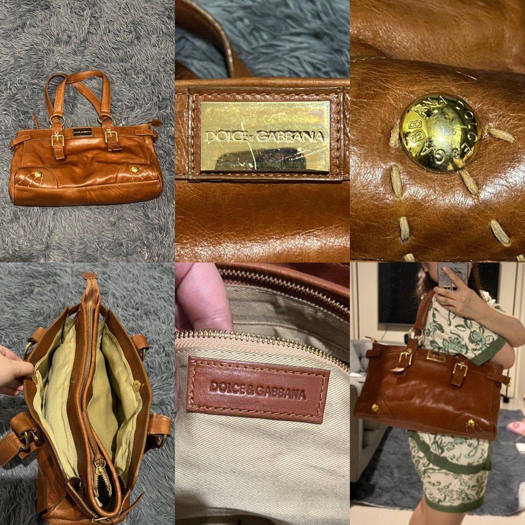 Dolce & Gabbana Brown Leather Tote Bag (Category: Luxury Bags & Wallets) located in Cainta. Submitted by xkengkaix (Listing ID 1460909216, Image 1). Description: - Authentic Dolce & Gabbana brown leather tote bag - Elegant gold hardware and buckle details - Spacious interior with multiple compartments - Shows some signs of wear on the gold plate and leather (adds character!) - Ideal for everyday use, stylish and practical.