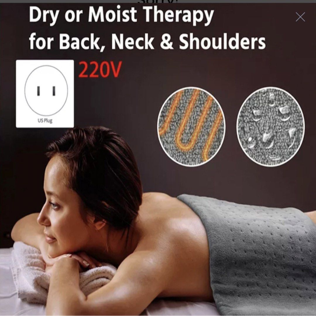 Extra Large King Size Heating Pad - Dry/Moist Therapy (Category: Massage Devices) located in Paranaque City. Submitted by shopnichoppy (Listing ID 1460722880, Image 1). Description: - King size heating pad (12"x24") - Perfect for back, neck, and shoulder pain relief - Offers dry or moist heat therapy - 3 adjustable temperature levels - 2-hour auto shut-off for safety - Extra-long cord for convenience - Made with super soft microplush fabric - Sty