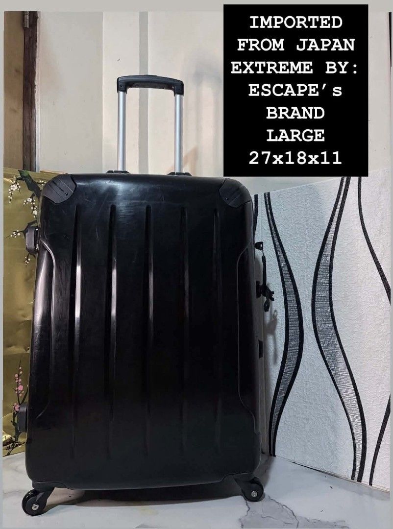 Extreme by escapes (Category: Luggage) located in Manila. Submitted by jzjapansurplus (Listing ID 1460918830, Image 1). Description: 🇯🇵IMPORTED FROM JAPAN ORIGINAL ESCAPES BRAND LARGE SIZE LUGGAGE🇯🇵 🎯 TSA APPROVED KEY LOCK 🎯 CLIP TYPE - ZIPPERLESS 🎯 PUSH HANDLE TROLLEY 🎯 SMOOTH 360 WHEELS ROTATION 🎯 TOP AND SIDE HANDLE CARRY 🎯 DURABLE CASE 🎯 WIDE SPACE CAPACITY NO ISSUE.. MINIMAL MARK OF USAGE ONLY‼️.