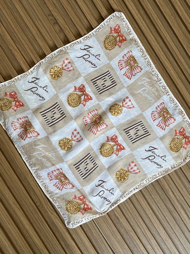 FENDI - ALL OVERPRINT DESIGN HANDKERCHIEF (Category: Scarves) located in Bacolod City. Submitted by timelessbyjosh (Listing ID 1460835053, Image 3). Description: BEST FOR CASUAL & FORMAL OUTFITS SIZE : ACTUAL COLOR : MULTI COLOR COLOR RATE : 10 OUT OF 10 CONDITION : EXCELLENT MATERIAL : MADE IN : FLAWS : NONE DIMENSIONS LENGTH - WIDTH - MEASUREMENT TAKEN WHILE LAYING FLAT..