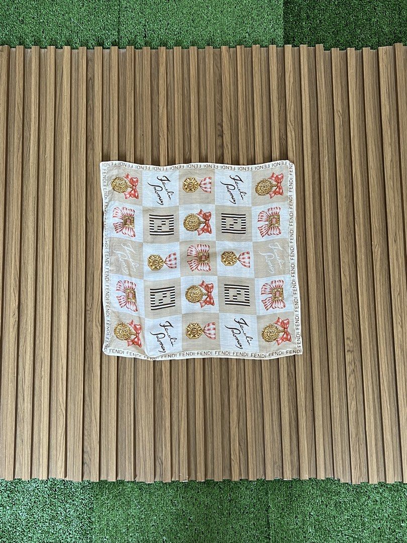 FENDI - ALL OVERPRINT DESIGN HANDKERCHIEF (Category: Scarves) located in Bacolod City. Submitted by timelessbyjosh (Listing ID 1460835053, Image 2). Description: BEST FOR CASUAL & FORMAL OUTFITS SIZE : ACTUAL COLOR : MULTI COLOR COLOR RATE : 10 OUT OF 10 CONDITION : EXCELLENT MATERIAL : MADE IN : FLAWS : NONE DIMENSIONS LENGTH - WIDTH - MEASUREMENT TAKEN WHILE LAYING FLAT..