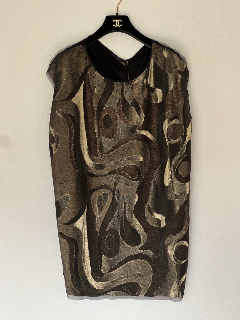 Fendi Art Deco embro shift dress (Category: Luxury Apparel) located in Quezon City. Submitted by raccoonfur (Listing ID 1460754126, Image 3). Description: Fendi psychedelic sequin tunic short dress or long top. Great condition. Incredible texture and art deco pattern. Flat measurements: Pit to pit 57.5cm/22.5in Length 85cm/33.5in Shoulders 57cm/22.5in.
