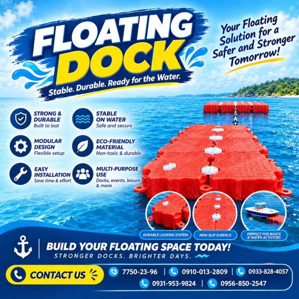 floating docks (Category: Water Sports) located in Quezon City. Submitted by irishbayaban20 (Listing ID 1460758850, Image 1). Description: ✅ Guaranteed lowest price ✅ Quality products ✅ Big discount for bulk orders ✅ 100% LEGIT TRUSTED SUPPLIER! ✅ With Complete Legal Documents ✅ BIR Registered We Supply All Kinds Of PPE Supplies, Raincoat, Hard Hat, Cooler Box, Plastic Trash Bin, Road Barriers, Kayak Boats, Crystal Kayak, Traffic Cone, T-Bollards