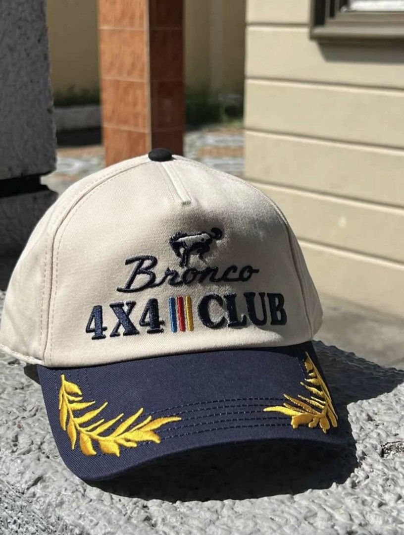 Original Ford Bronco 4x4 Club Hat (Category: Caps & Hats) located in Malabon City. Submitted by btstlouie (Listing ID 1460724304, Image 1). Description: - Cool Ford Bronco cap - Features 'Bronco 4x4 Club' embroidery with a horse graphic - Navy blue brim with stylish gold leaf accents - Tag shows official Ford Motor Company and American Needle Inc. branding - Perfect for any Ford Bronco enthusiast or collector PS. issue indicated on pic .