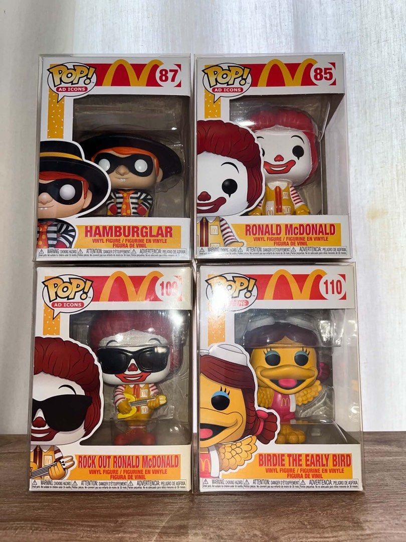 Funko Pop! McDonald's Ad Icons Figures (Category: Designer & Blind Box Toys) located in Manila. Submitted by oogbe (Listing ID 1460745413, Image 1). Description: Funko Pop! McDonald’s Ad Icons Figures • UNOPENED • Set (Take all) = Php 1,500 • Individual = Php 500.