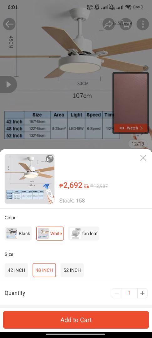 GOGEOUS 42/48/52 Inch Ceiling Fan with Light (Category: Fans) located in Caloocan City. Submitted by lara_15 (Listing ID 1460890915, Image 2). Description: Modern ceiling fan with integrated LED light. Available in 42, 48, and 52 inches. Features 6 speed settings and eye protection. Easy to install. Includes remote control. Delivery within 24 hours. Authentic guarantee with 7-day no-reason return..