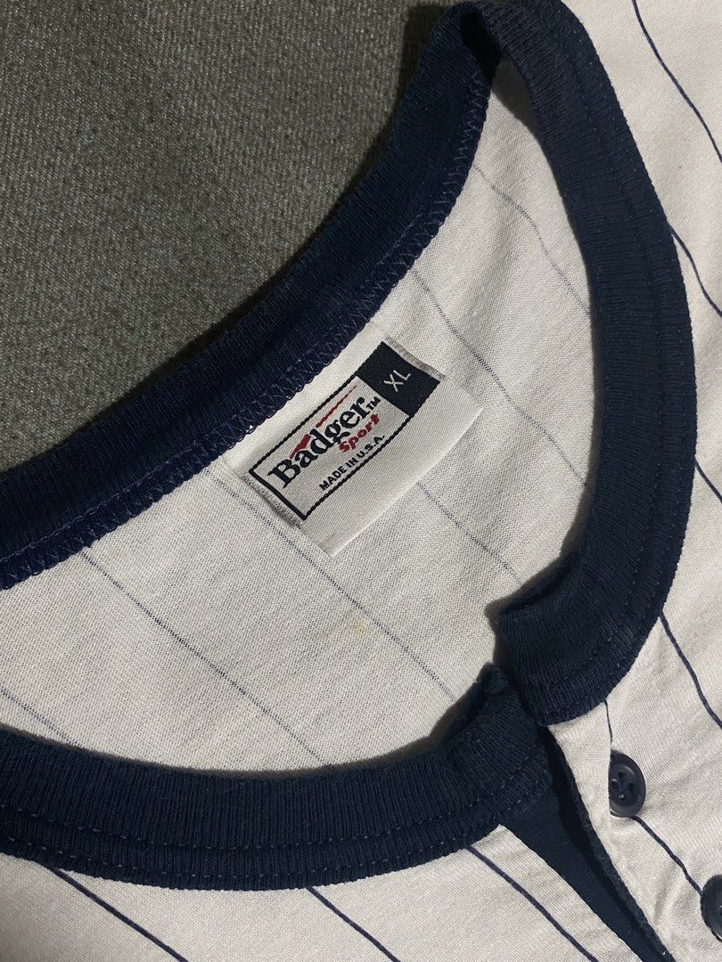 Grumpy from Snow White Magic Zero Vintage Baseball Striped Button Pin T-Shirt (Category: Coats, Jackets and Outerwear) located in Manila. Submitted by wheeze_2208 (Listing ID 1460830600, Image 3). Description: -Minor Flaws (Washable stains) -Button pin Baseball Shirt -Vintage cartoon based shirt from Snow White (Grumpy) .