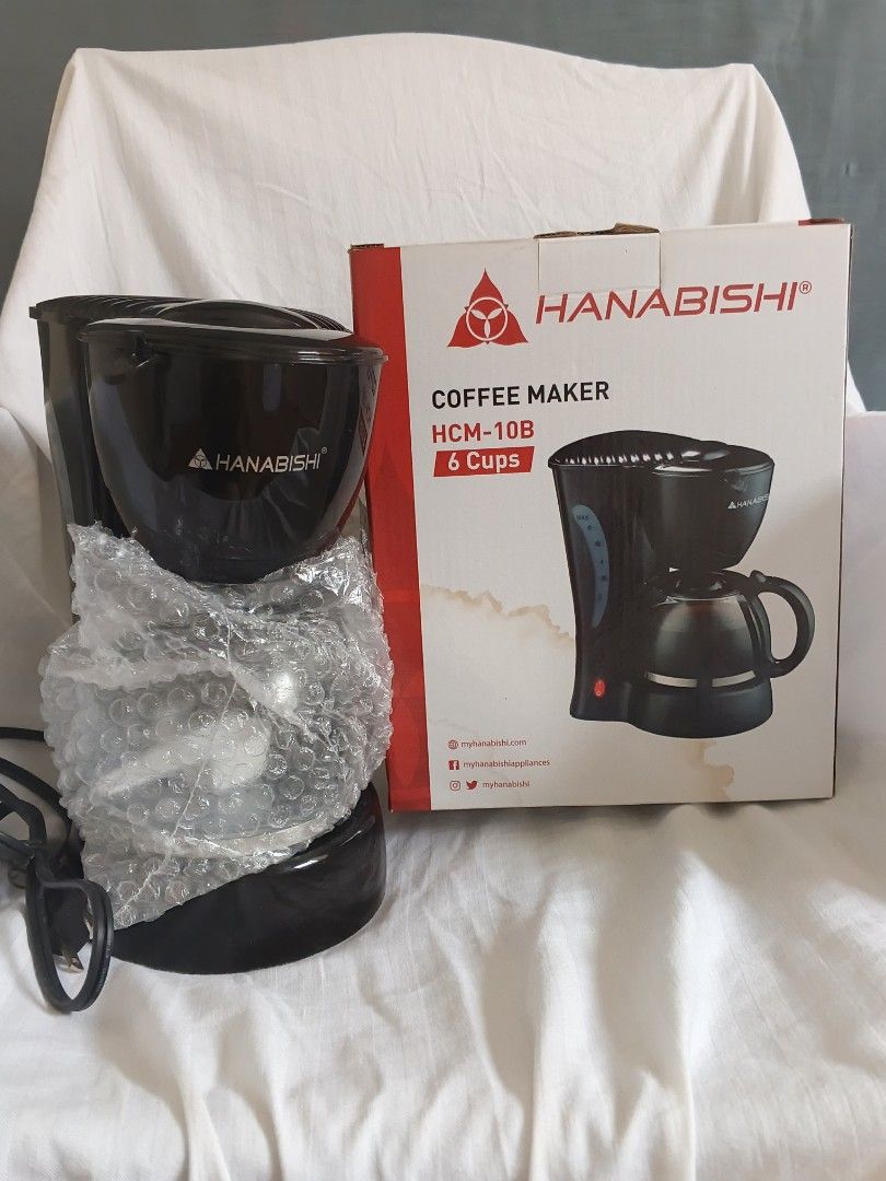 Hanabishi Coffee Maker HCM-10B 6 Cups (Category: Coffee Machines & Makers) located in Caloocan City. Submitted by randomthingsfromme (Listing ID 1460748174, Image 1). Description: - Hanabishi Coffee Maker, Model HCM-10B - Makes up to 6 cups of coffee - Features a durable glass pitcher - Convenient swing-out filter basket - Easy-to-read water level indicator on the side - Rated voltage: 230V - Comes with original packaging - Ideal for your morning