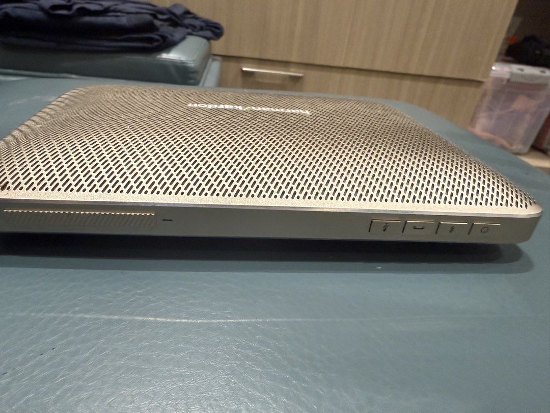Harman Kardon Bluetooth Speaker - Gold (Category: Soundbars, Speakers & Amplifiers) located in Las Pinas. Submitted by happydragon_07d654 (Listing ID 1460900078, Image 1). Description: - Gold Harman Kardon portable speaker - Sleek and compact design - Wireless Bluetooth connectivity - Excellent sound quality for its size - Convenient side buttons for volume and power No box anymore just the USb cable - Perfect for enjoying music on the go.