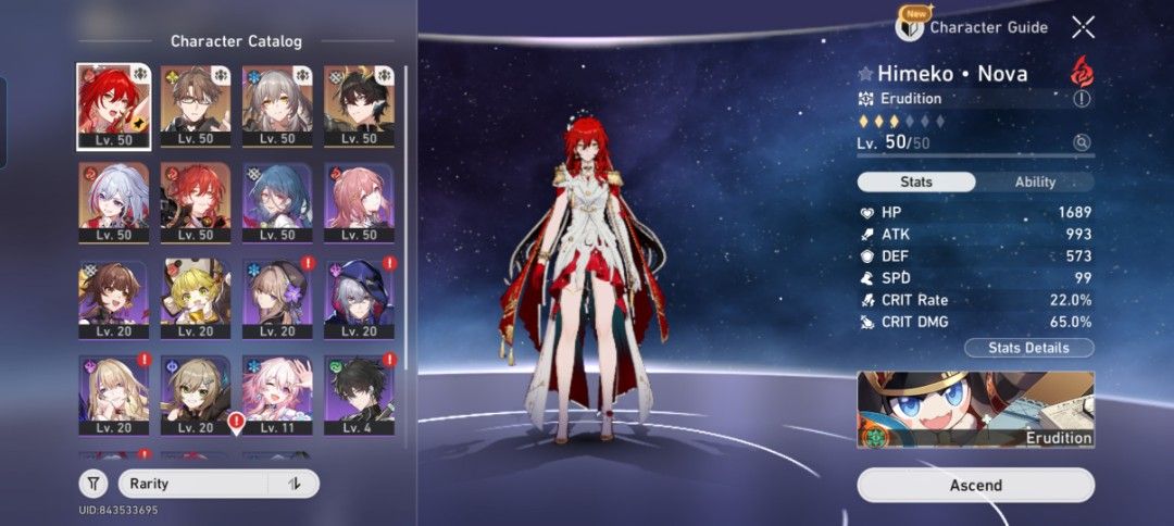 Honkai star rail, hsr, himeko nova (Category: Others) located in Caloocan City. Submitted by lauresdelarosa9982423 (Listing ID 1460741972, Image 1). Description: -TB 34 -only 11 pulls undone events -55 CB -ubclaimed gift of Odyssey -returning player -no lc, no convergence -currently in penacony dm for more deets, can nego since idk how to price.