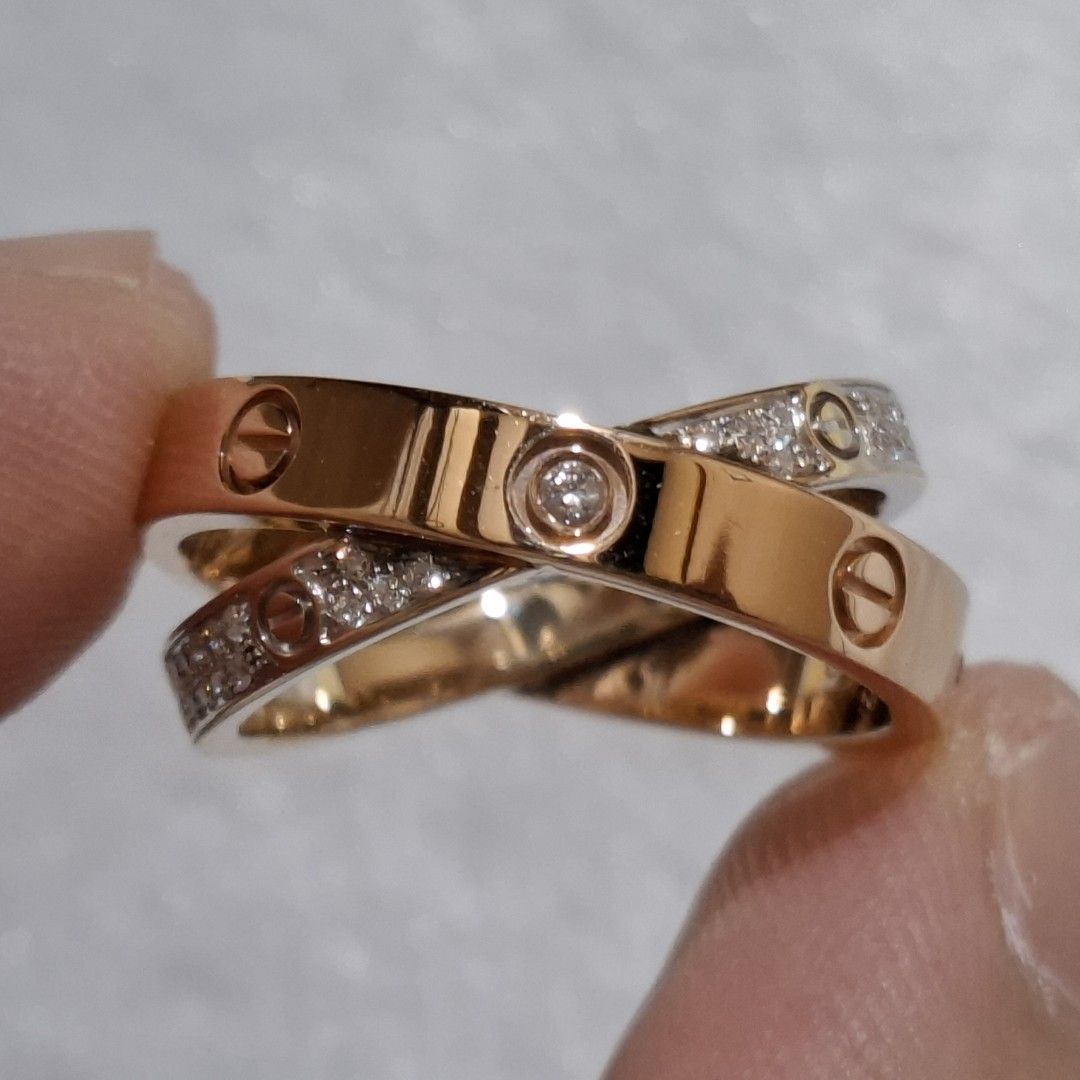 Hk Setting 18k Two Tone Cartier Diamond Ring (Category: Rings) located in Manila. Submitted by treasurechest888 (Listing ID 1460751001, Image 1). Description: Video available upon request! Preowned Hk setting Cartier L0ve diamond 18k two tone gold double band ring (approx .20ct, 8.90 grams, size 8.25). Only 86,500 pesos. Pwede COD or COP ng LBC with 5,000 pesos downpayment..