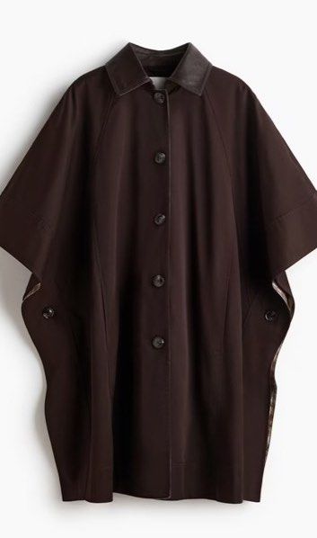 H&M Cape Coat in Brown (Category: Coats, Jackets and Outerwear) located in Dasmarinas. Submitted by retailtherapy1 (Listing ID 1460819208, Image 3). Description: BNWT H&M Cape Coat Plaid inner lining with a contrast leather collar Burberry-esque vibes Size medium—runs small on the shoulders but a little generous on the length RFS: Purchased online but I don’t find myself reaching for it .