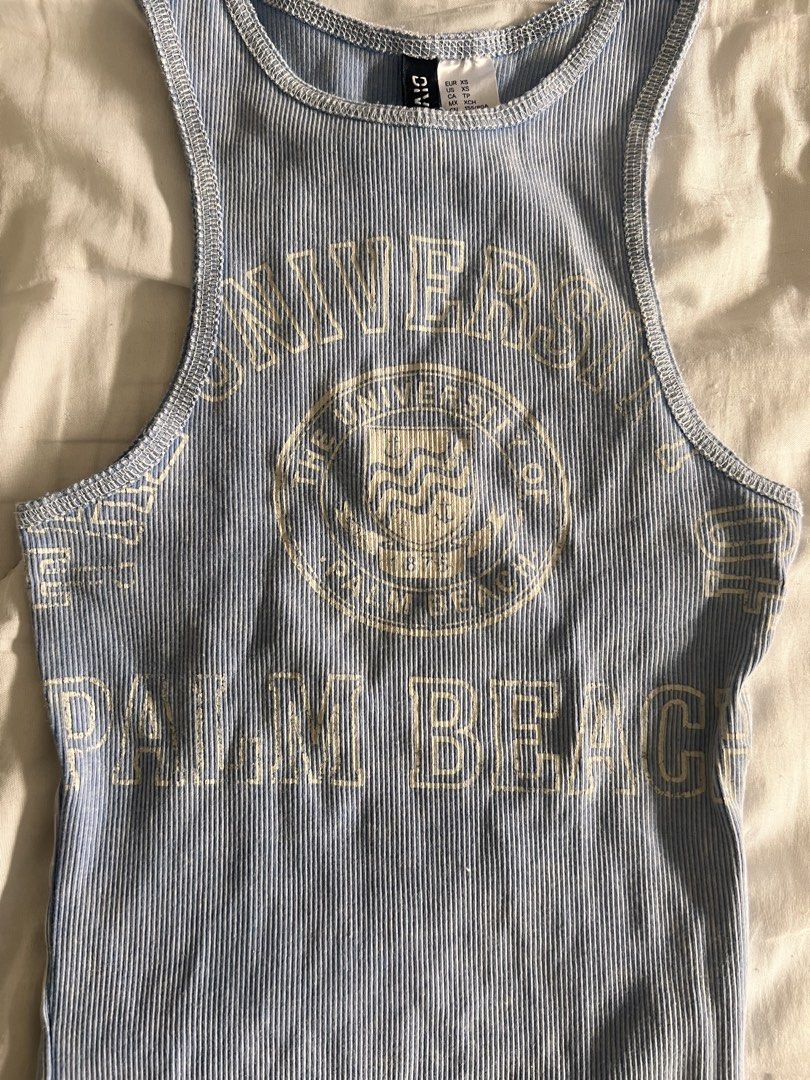 H&M Light Blue Long Graphic Ribbed Tank Top (Category: Sleeveless) located in Taguig. Submitted by gingerderp (Listing ID 1460727751, Image 3). Description: Cutest pop of color and perfect for the weather! Grab it now 🩵 .