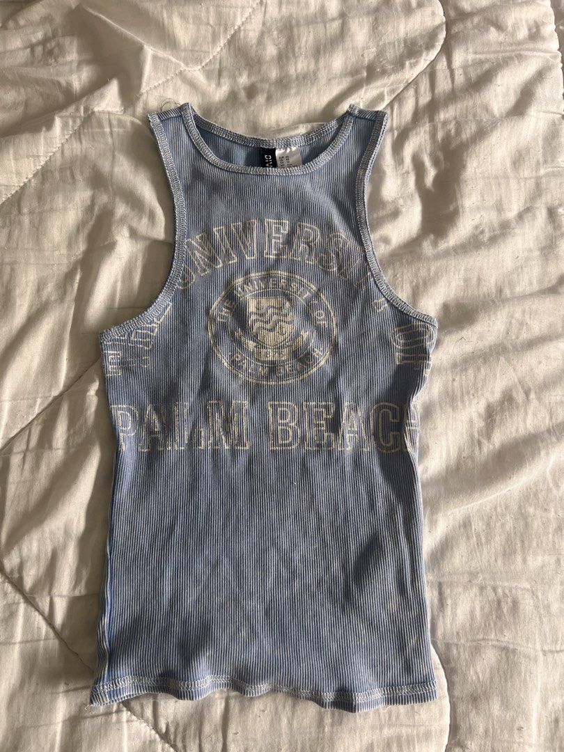 H&M Light Blue Long Graphic Ribbed Tank Top (Category: Sleeveless) located in Taguig. Submitted by gingerderp (Listing ID 1460727751, Image 1). Description: Cutest pop of color and perfect for the weather! Grab it now 🩵 .