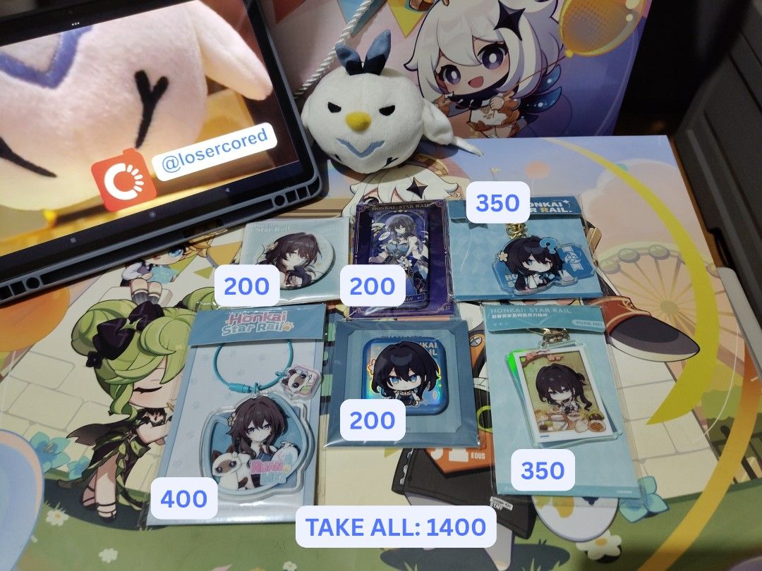 Honkai Star Rail Ruan Mei Bundle Set (Category: Character Goods) located in Manila. Submitted by losercored (Listing ID 1460763960, Image 1). Description: ITEM LIST - Ruan Mei Neko Keychain: 400 - Ruan Mei Chibi Keychains: 350 each - Ruan Mei Badges: 200 each - Bundle Price: 1400 First owner of these items and have never been opened. CNY Ruan Mei's plastic has been slightly opened due to loss of adhesive, but still pristine condition. ALL PRICES 