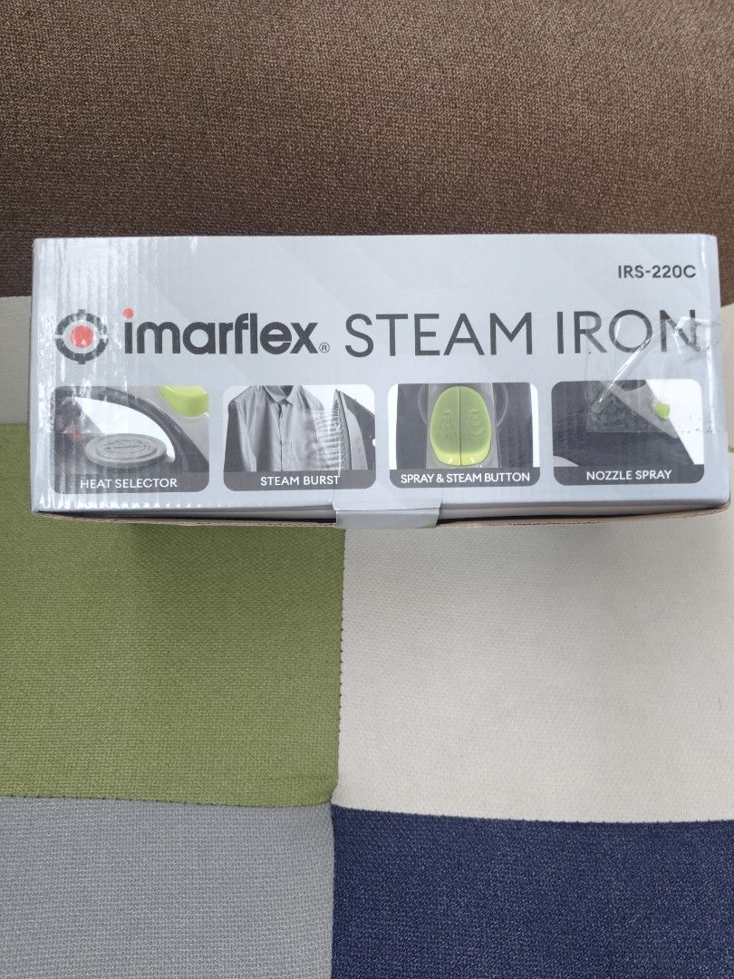 Imarflex Steam Iron IRS-220C 2200W Ceramic Sole Plate (Category: Irons & Steamers) located in Rizal. Submitted by anyadrea (Listing ID 1460744053, Image 3). Description: - Imarflex Steam Iron IRS-220C - Powerful 2200W for efficient ironing - Large 350ml water tank for longer steaming - Ceramic sole plate for smooth gliding - Self-clean function for easy maintenance - Anti-drip feature prevents water stains - 360° pivoting cord for comfortable han