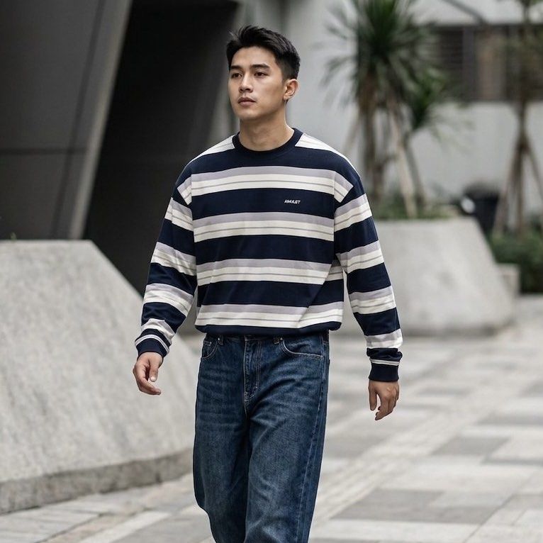 INHERE JP "Amulet" Striped Pullover Swearer in Blue (Category: Coats, Jackets and Outerwear) located in Manila. Submitted by yama_archive (Listing ID 1460855462, Image 2). Description: INHERE JP "Amulet" Striped Pullover Swearer in Blue Dimes (inches starting from 0) — - Size on tag: M (can fit up to XXL) - Width: 28.5 - Length: 30.5 - Shoulders: 26 - Sleeves: 26 - Fabric: Cotton ₱1300 Issues: ❌ Condition: 10/10 Color Rate: 10/10 *Color might be 