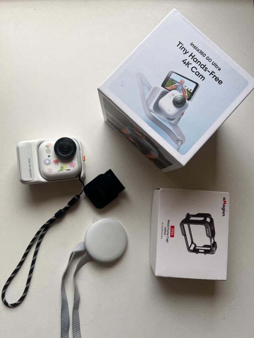 Insta360 GO Ultra Tiny Hands-Free 4K Cam with Accessories (Category: Cameras) located in Quezon City. Submitted by jerome2929 (Listing ID 1460786067, Image 1). Description: - Insta360 GO Ultra camera - Tiny and hands-free design - Shoots in stunning 4K resolution - Comes with original box - Includes metal frame cage accessory - Charging case included - Lanyard for easy carrying - Ideal for capturing moments on the go - Easy to use and highly port