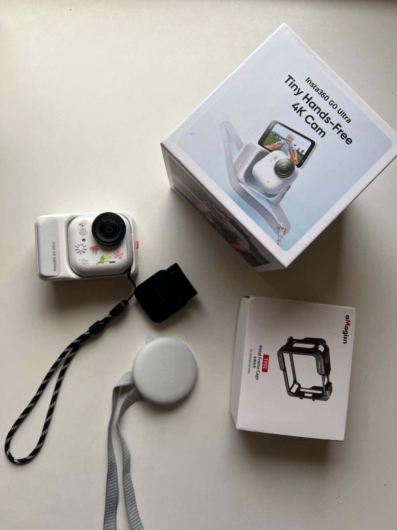 Insta360 GO Ultra Tiny Hands-Free 4K Cam with Accessories (Category: Cameras) located in Quezon City. Submitted by jerome2929 (Listing ID 1460786067, Image 2). Description: - Insta360 GO Ultra camera - Tiny and hands-free design - Shoots in stunning 4K resolution - Comes with original box - Includes metal frame cage accessory - Charging case included - Lanyard for easy carrying - Ideal for capturing moments on the go - Easy to use and highly port