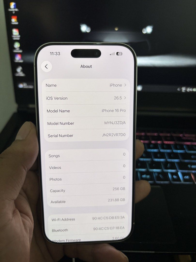 Iphone 16 pro 256gb (Category: iPhone 16 Series) located in Quezon City. Submitted by enigma_1205 (Listing ID 1460741706, Image 3). Description: For sale only. Pls read details. last price posted. fixed price na po. Presyong 128gb na po. Iphone 16 pro White titanium 256gb 93% battery health ZD/A global/Eu variant NTC approved Factory unlocked Issue: backglass. Not affecting any performance. Case lang katapat. Smooth to the touch padin yung back. 