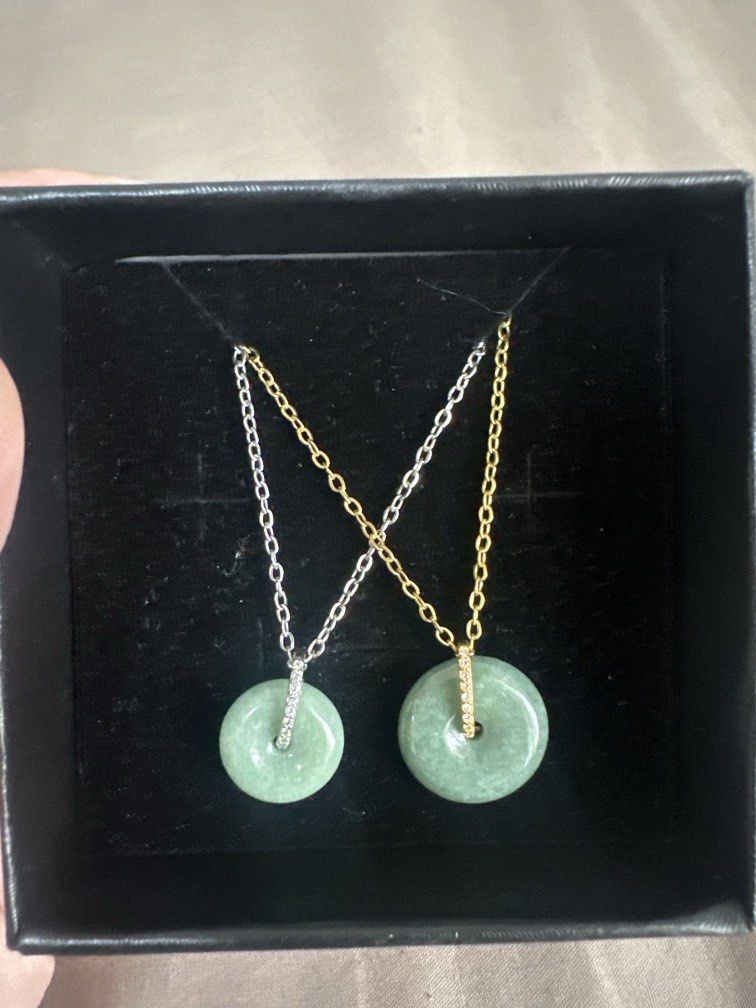 Jade donut necklace (Category: Necklaces) located in Quezon City. Submitted by _shopsnatched88 (Listing ID 1460751956, Image 1). Description: Stainless Jade donut comes with certificate grade A oil green Gold tone - 850 (big) ❌SOLD❌ Silver tone - 850 (big) - see last photo Silver tone - 650 (smaller) ❌SOLD❌.
