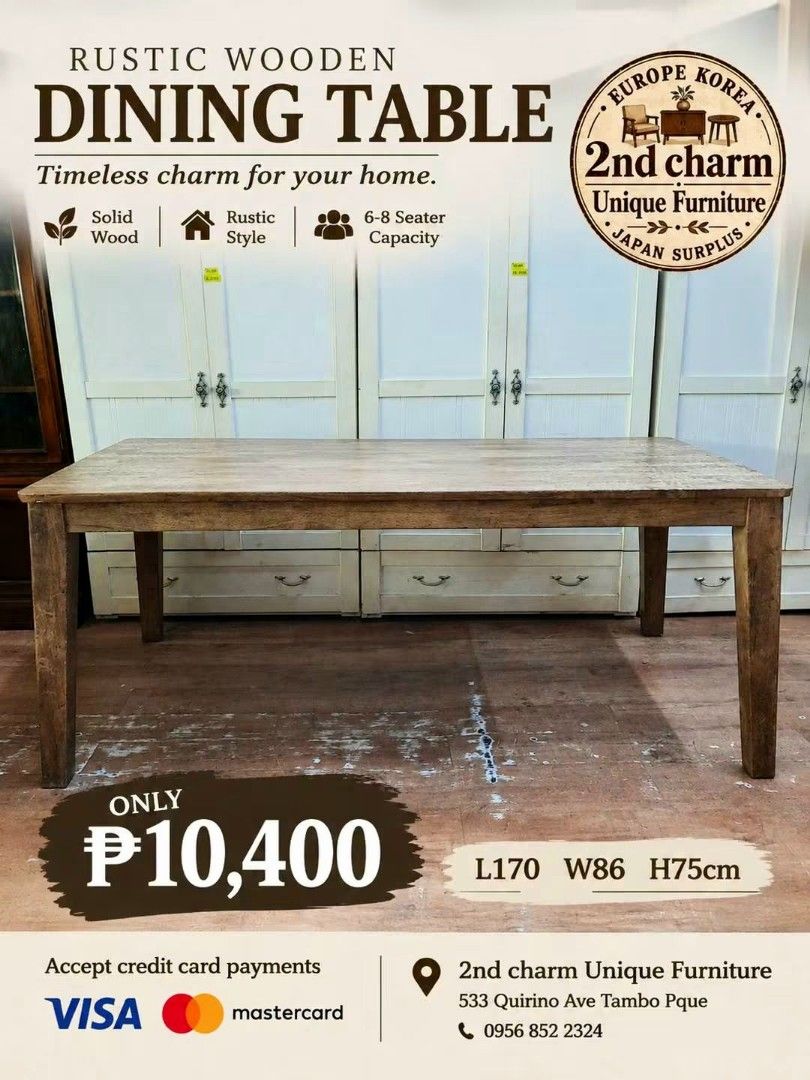 Japan Surplus long hard solid wood dining table 6-8 seater (Category: Tables & Sets) located in Paranaque City. Submitted by eu.kr.jpsurplus (Listing ID 1460851773, Image 1). Description: 💳 𝐌𝐨𝐝𝐞 𝐨𝐟 𝐏𝐚𝐲𝐦𝐞𝐧𝐭 ✅ QR Ph Credit Card (Visa/MC) ️️✅️ QR Ph SP@yL@ter (Sh0pee) ✅️ GCash ✅ BDO Bank Transfer ✅ BPI Bank Transfer 📍 𝙋𝙖𝙮𝙢𝙚𝙣𝙩 𝙞𝙨 𝙢𝙖𝙙𝙚 𝙪𝙥𝙤𝙣 𝙥𝙞𝙘𝙠-𝙪𝙥 𝙛𝙧𝙤𝙢 𝙪𝙨..