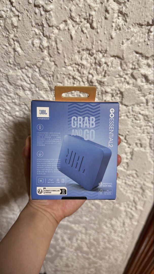 JBL GO Essential 2 Bluetooth Speaker - Blue (Category: Soundbars, Speakers & Amplifiers) located in Bacoor. Submitted by yushiro08 (Listing ID 1460826857, Image 2). Description: - Grab and go JBL speaker - Blue color - Bluetooth connectivity - 5 hours of playtime - Waterproof - Small and portable - Great for outdoor use or travel.