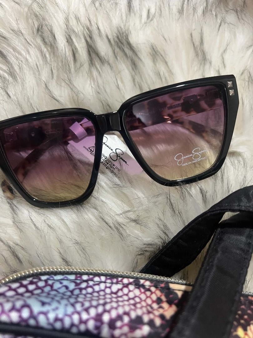 Jessica Simpson Cat-Eye Sunglasses with Studs (Category: Sunglasses & Eyewear) located in Quezon City. Submitted by tugz_ph02 (Listing ID 1460748579, Image 1). Description: - Brand: Jessica Simpson - Style: Black Cat-Eye Sunglasses - Lens: Gradient (Purple to Yellow) - Accents: Silver Studs on Corners - Condition: New with original tag - Ideal for: Sunny days.
