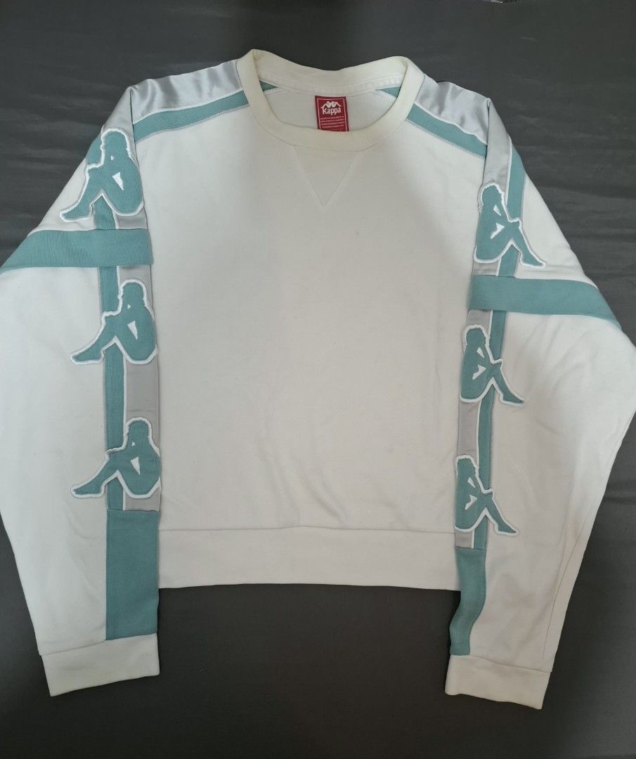 Kappa SS18 "BANDA" white crewneck (Category: Coats, Jackets and Outerwear) located in Bacoor. Submitted by manilasena (Listing ID 1460891770, Image 1). Description: Yellow in neck line plus need Wash Size L on tag Cropped.