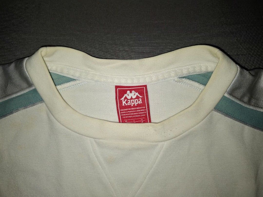 Kappa SS18 "BANDA" white crewneck (Category: Coats, Jackets and Outerwear) located in Bacoor. Submitted by manilasena (Listing ID 1460891770, Image 2). Description: Yellow in neck line plus need Wash Size L on tag Cropped.