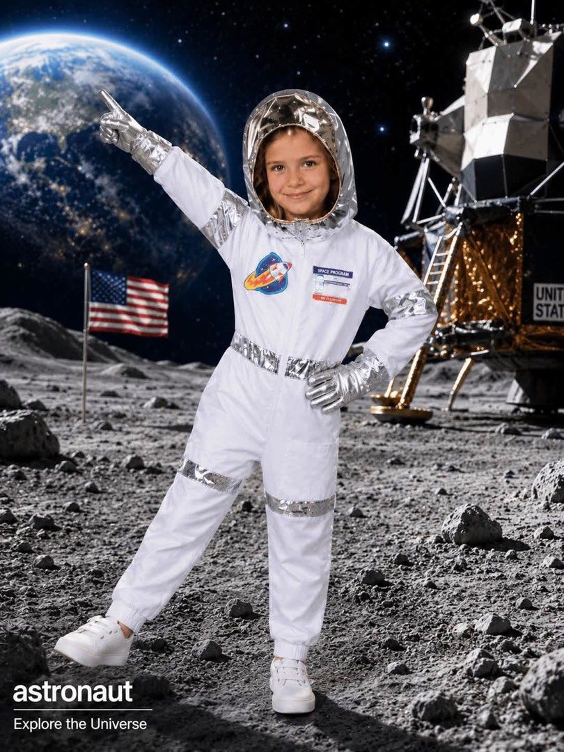 Kids Astronaut Costume for Space Exploration Adventures (Category: Babies & Kids Fashion) located in Manila. Submitted by agaton_clariza10 (Listing ID 1460891795, Image 2). Description: - Complete astronaut costume for kids - Includes white jumpsuit with silver accents - Comes with a shiny helmet - Also includes gloves - Ideal for imaginative play, parties, and Halloween.