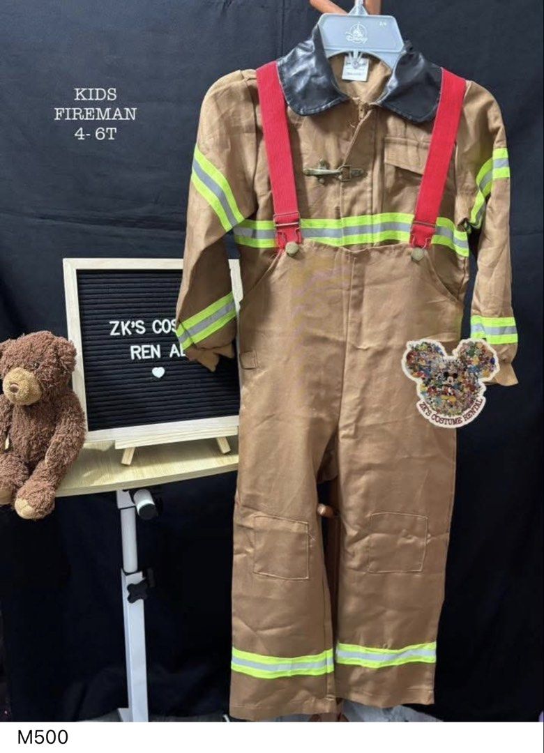 Kids Fireman Costume 4-6T (Category: Babies & Kids Fashion) located in Pasig City. Submitted by genyzk (Listing ID 1460812990, Image 1). Description: - Kids Fireman Costume - Size: 4-6T - Tan jumpsuit with red suspenders - Reflective stripes on sleeves and legs - Black collar and front closure - Ideal for dress-up play or Halloween parties.