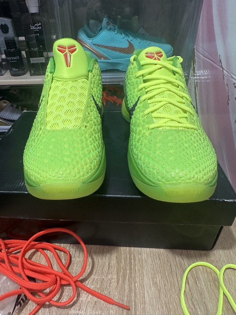 Kobe 6 "Grinch" (Category: Casual Shoes) located in Rizal. Submitted by shiraishi_ (Listing ID 1460758777, Image 3). Description: - Authentic Kobe 6 "Grinch" - Size: EU 43 / UK 9 / US 10 - Color: Vibrant Green - Perfect for basketball or casual wear - Meetup available at, Robinson Malabon, SM City Grand Central, Caloocan City -Fitted -nego offer lang.
