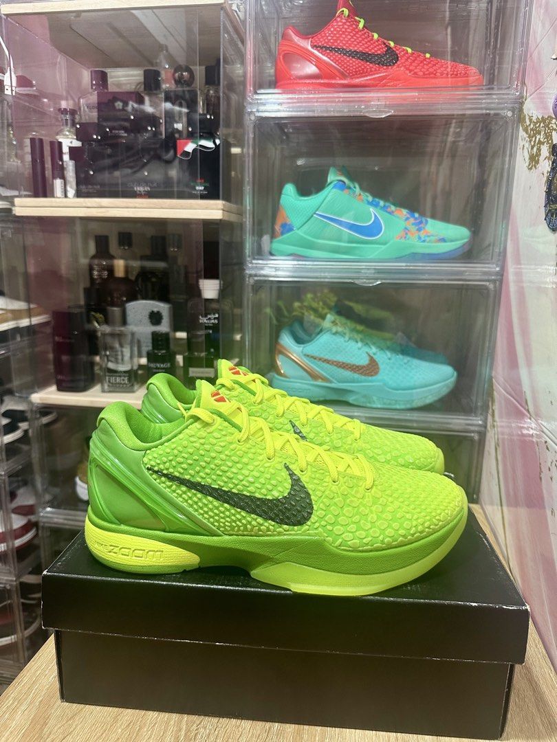 Kobe 6 "Grinch" (Category: Casual Shoes) located in Rizal. Submitted by shiraishi_ (Listing ID 1460758777, Image 2). Description: - Authentic Kobe 6 "Grinch" - Size: EU 43 / UK 9 / US 10 - Color: Vibrant Green - Perfect for basketball or casual wear - Meetup available at, Robinson Malabon, SM City Grand Central, Caloocan City -Fitted -nego offer lang.