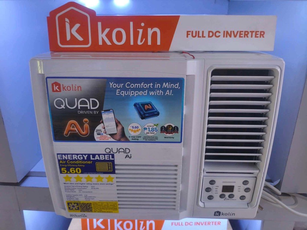 KOLIN QUAD WINDOW TYPE INVERTER AIR CONDITIONER (Category: Air Conditioning and Heating) located in Quezon City. Submitted by annys.online (Listing ID 1460882661, Image 1). Description: KOLIN WINDOW TYPE INVERTER AIRCON KAG75WCINV .75hp SRP 24,485 Cash: 17,900 KA-100GQAIINV32 1hp SRP 26,995 Cash: 22,700 KA-150GQAIINV32 SRP 30,995 Cash: 26,400 KA-200GQAIINV32 Cash 35,300 KAG200WCINV 2hp SRP 40,995 Cash: 32,000 KA-250GQAIINV32 2.5hp SRP 45,795 Cash