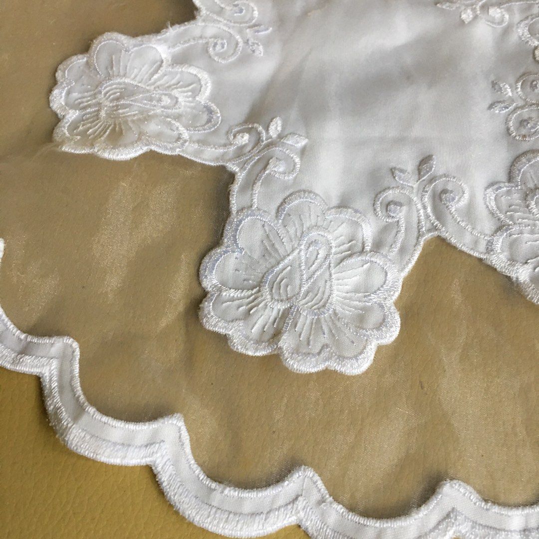 Lace Doily White Table Mat Centerpiece (Category: Looking For) located in Tarlac. Submitted by greatfindstrlc (Listing ID 1460851295, Image 2). Description: White floral embroidered lace edge design. 11 3/4 inch. diameter..