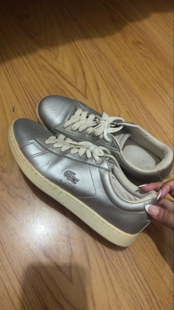 silver lacoste shoes (Category: Sneakers) located in Manila. Submitted by itsmepey (Listing ID 1460908543, Image 1). Description: * well used * just dirty from not being used for a while * can be cleaned * please check the photos for the exact condition and any visible issues * other than what’s shown in the photos, there are no major damages rfs: not using it anymore .