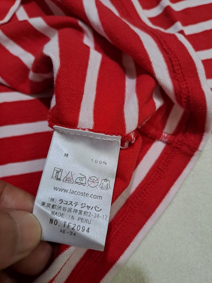Lacoste V-Neck White and Red Stripe (Category: Longsleeves) located in Baguio. Submitted by che1224 (Listing ID 1460798954, Image 3). Description: Lacoste V-Neck White and Red Stripe.