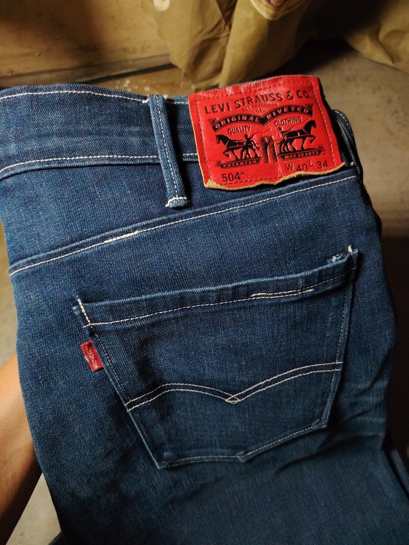Levi's 504 Original Riveted Jeans (Category: Jeans) located in General Santos City (Dadiangas). Submitted by rafaelmir09800 (Listing ID 1460904713, Image 3). Description: - Classic Levi's 504 jeans - Original riveted construction - Dark wash denim - Two back pockets with signature stitching - Red tab detail - Made in Vietnam - Size: Waist 40, Length 34 on tag.