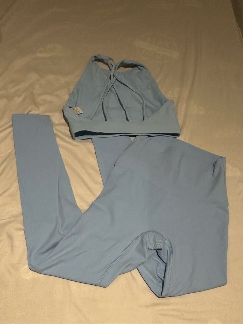 Light blue halter activewear set (Category: Activewear) located in Davao. Submitted by quickootd (Listing ID 1460788400, Image 2). Description: never worn , nice fabric buttery no brand and no when worn photos selling low no haggling this can fit xs-small sizes.