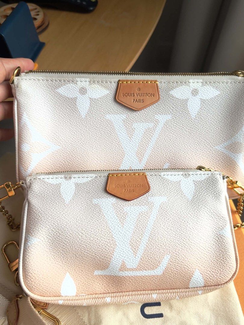 Louis Vuitton Microchipped Multi Pochette (Category: Luxury Bags & Wallets) located in Cavite. Submitted by yengdelacruz16 (Listing ID 1460746868, Image 3). Description: - Authentic Louis Vuitton Multi Pochette Accessoires - Beautiful gradient monogram print - Set includes: main pouch, flat pouch, and round coin purse - Comes with gold chain strap and adjustable canvas strap - Versatile for everyday use or travel.