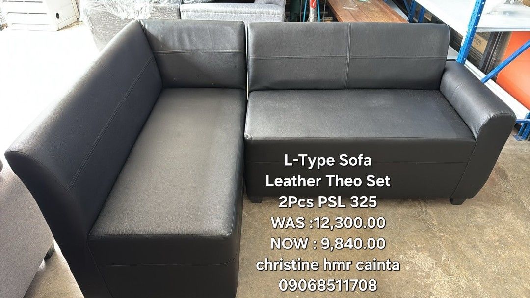 L-Type Sofa Leather Theo Set 2pcs PSL 325 (Category: Sofas) located in Cainta. Submitted by christine07. (Listing ID 1460853500, Image 1). Description: - L-Type Sofa, Leather Theo Set - 2-piece set - Model: PSL 325 - Original Price: ₱12,300.00 - Selling Price: ₱9,840.00 - For inquiries, contact Christine HMR Cainta at 09068511708..