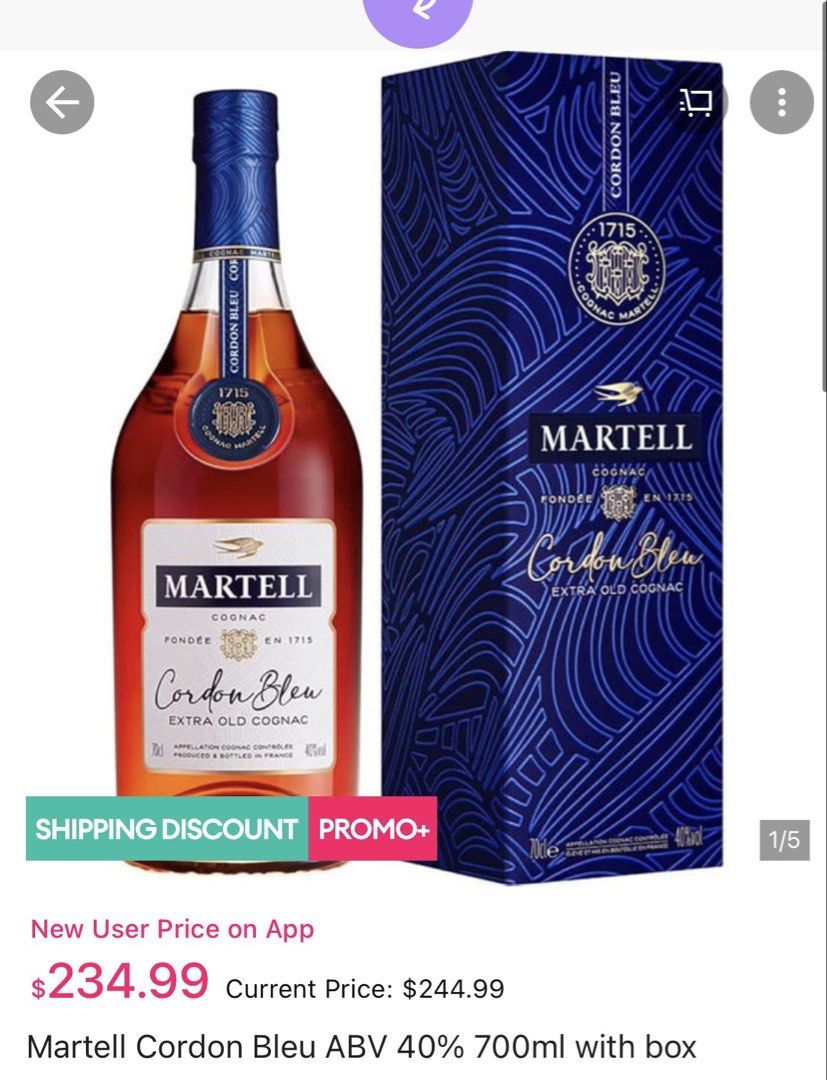 Martell Cordon Bleu Extra Old Cognac 700ml w/ Gift Box, Food