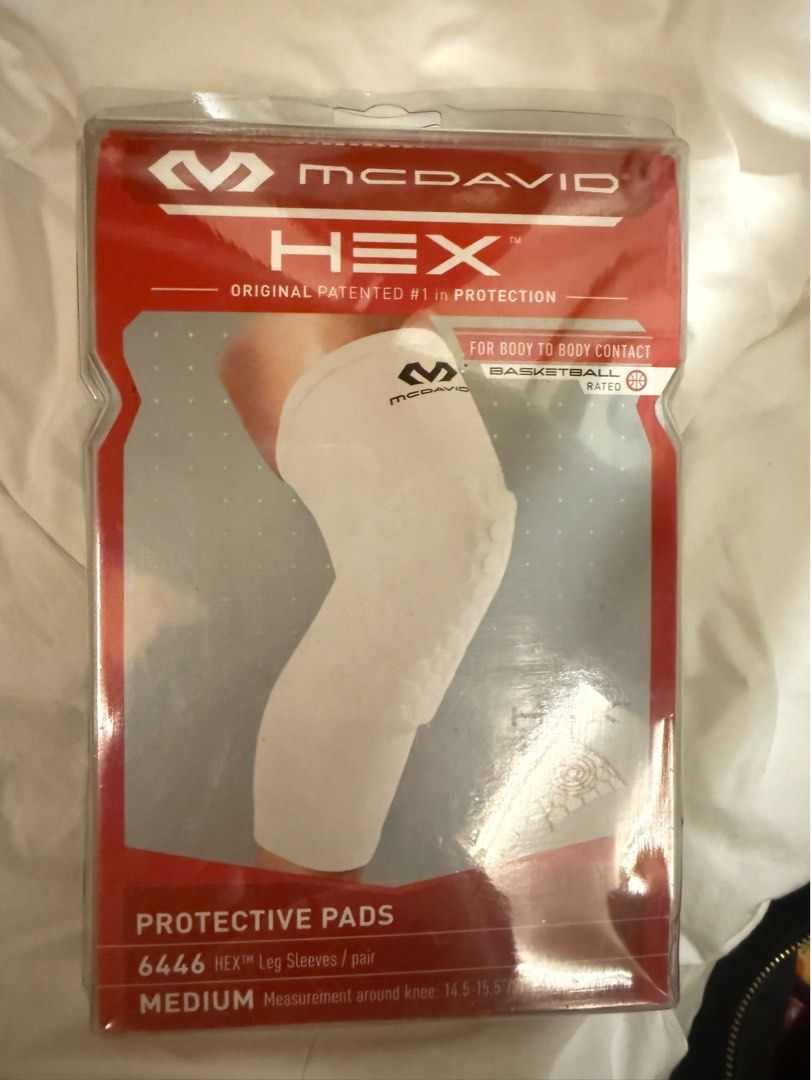 McDavid 6446X TEFLX Compression Leg Sleeves (Category: Racket and Ball Sports) located in Quezon City. Submitted by bagette.mnl (Listing ID 1460820905, Image 1). Description: - Brand: McDavid - Model: 6446X TEFLX Compression Leg Sleeves - Color: White - Quantity: Pair - Features: TEFLX compression technology, hexagonal padding for impact protection - Ideal for: Sports, workouts, and active recovery.