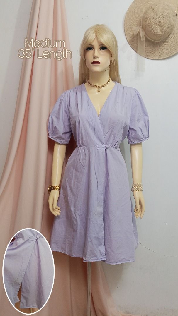Medium Lavender Wrap Dress with Puff Sleeves (Category: Dresses) located in Baguio. Submitted by anastasia.f0x (Listing ID 1460838352, Image 1). Description: - Chic lavender wrap dress - Flattering puff sleeves - Comfortable elasticated waist - Stylish midi length - Convenient side slit .