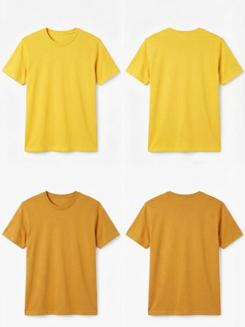 Men's Plain Crew Neck T-Shirts (Yellow & Mustard) (Category: Tshirts & Polo Shirts ) located in Famy. Submitted by bujoystyle16 (Listing ID 1460726367, Image 1). Description: - Basic crew neck tees - Short sleeves - Comfortable fit - Ideal for layering or wearing alone - Available in bright yellow and warm mustard - Perfect for casual wear.